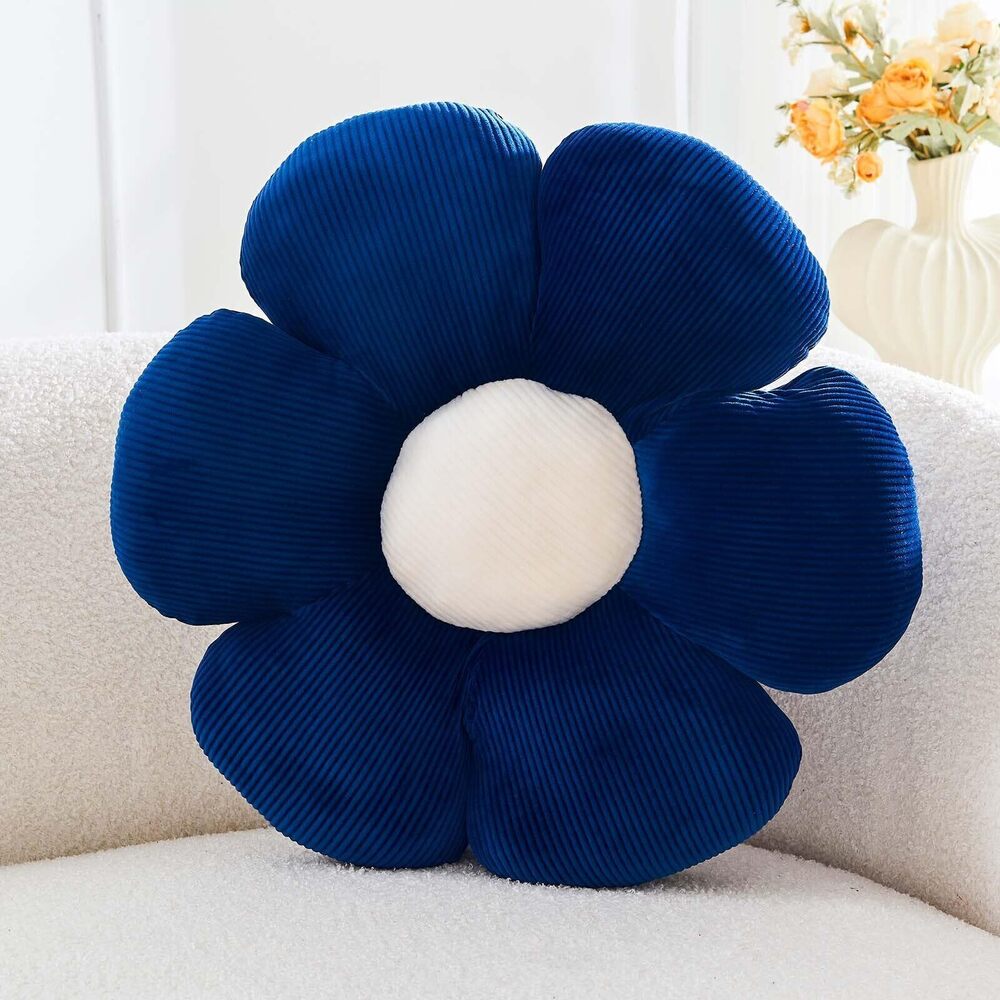 2629 Navy Flower Pillow, 14.9" Cute Flower Shaped Floor Pillow, Aesthetic